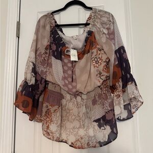 Cato Patchwork Floral Smocked Blouse